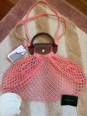 Longchamp Coral Pink Filet Mesh Bag
